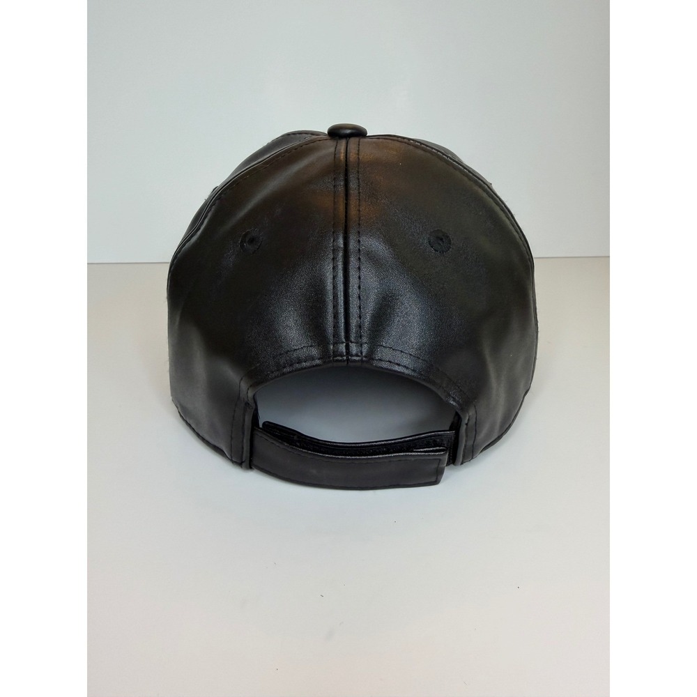 Telfar Logo Embossed Hat Black Vegan Faux Leather Adjustable Hat Baseball Cap - Picture 7 of 9